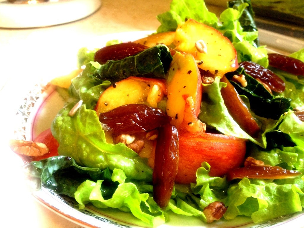 Summer Peach and Fresh Garden Greens Salad
