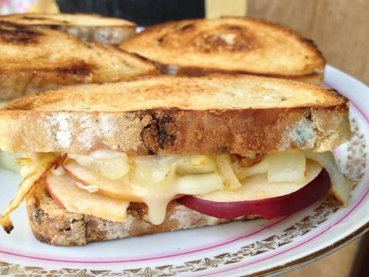 Grilled Apple, Onion and Cheese on Light Rye Bread