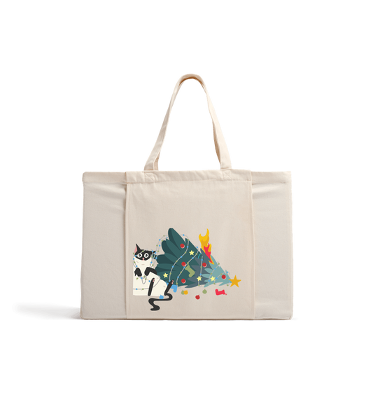Natural Christmas Cat Tote - Angry Cat Chronicles Edition